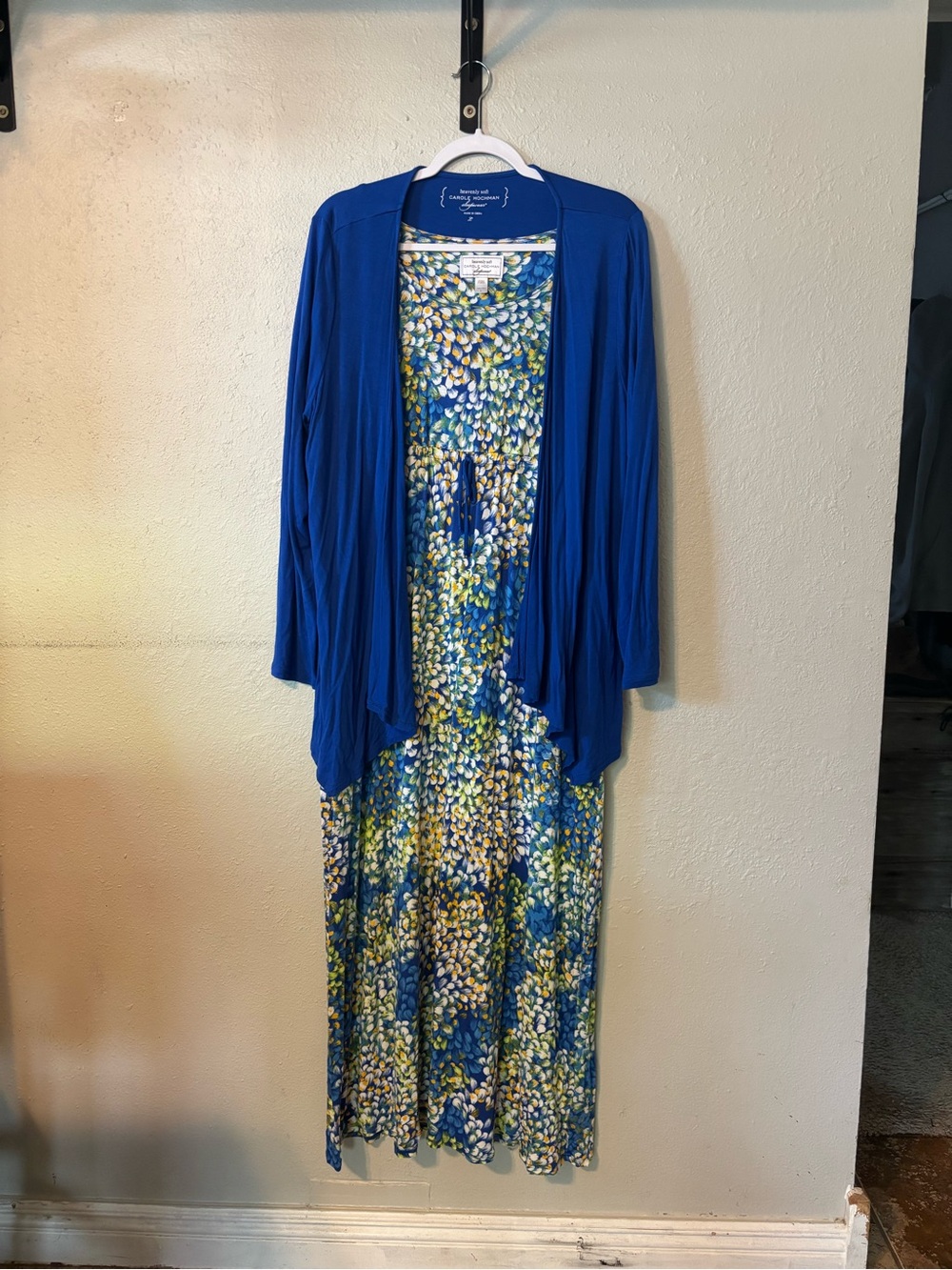 Midnight by Carole Hochman Blue Floral Maxi Dress with Royal Blue Cardigan